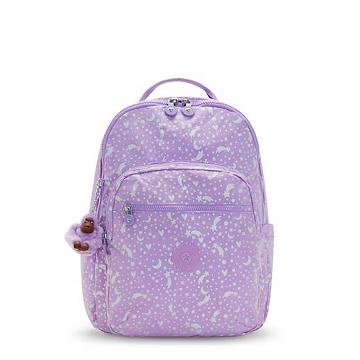 Kipling Seoul Large Printed 15" Backpack Laptop Bags Galaxy Metallic | CA 1663NW